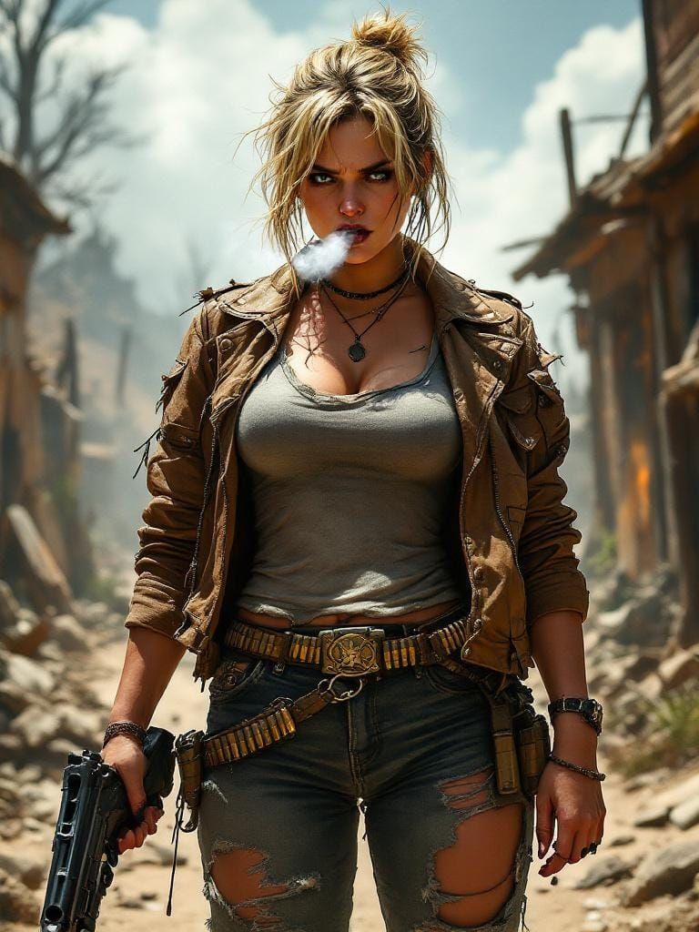 Post-Apocalyptic Woman with Gun in Dieselpunk Style