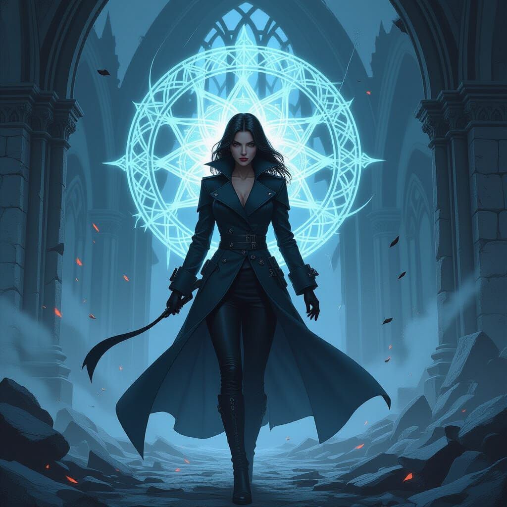 Woman Warrior in Gothic Ruins, Magical Aura