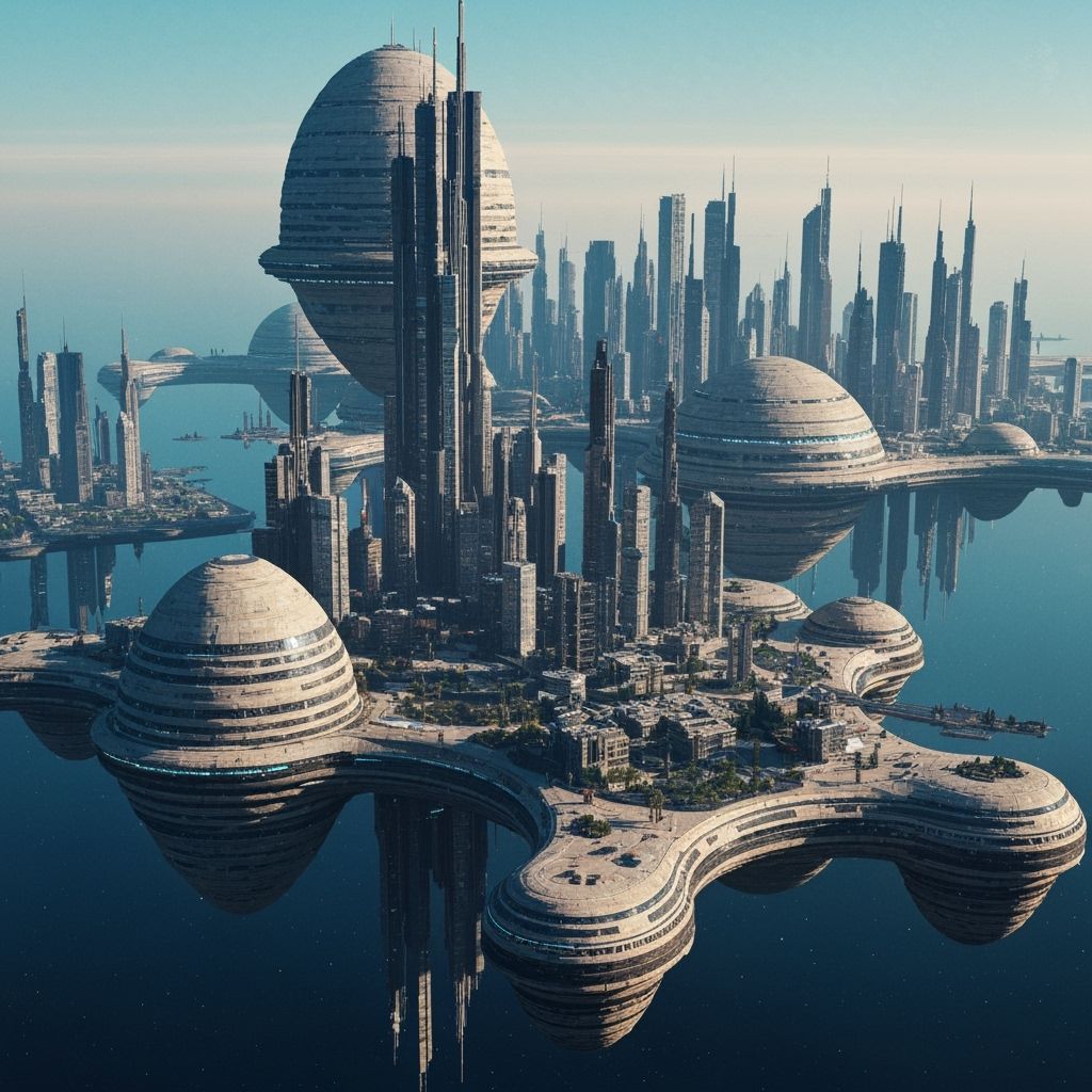 Futuristic Floating City with Amoeba Architecture