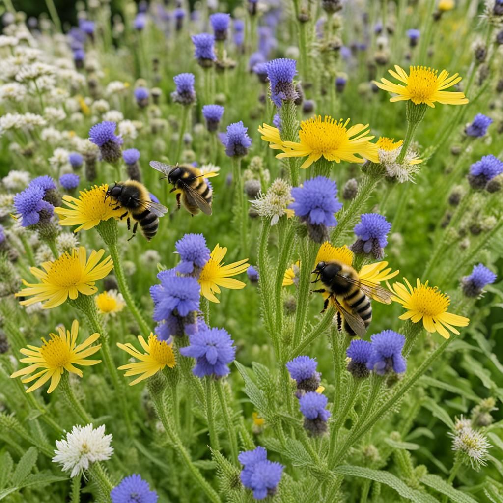 Lush Wild Herb Garden with Orchard Bees