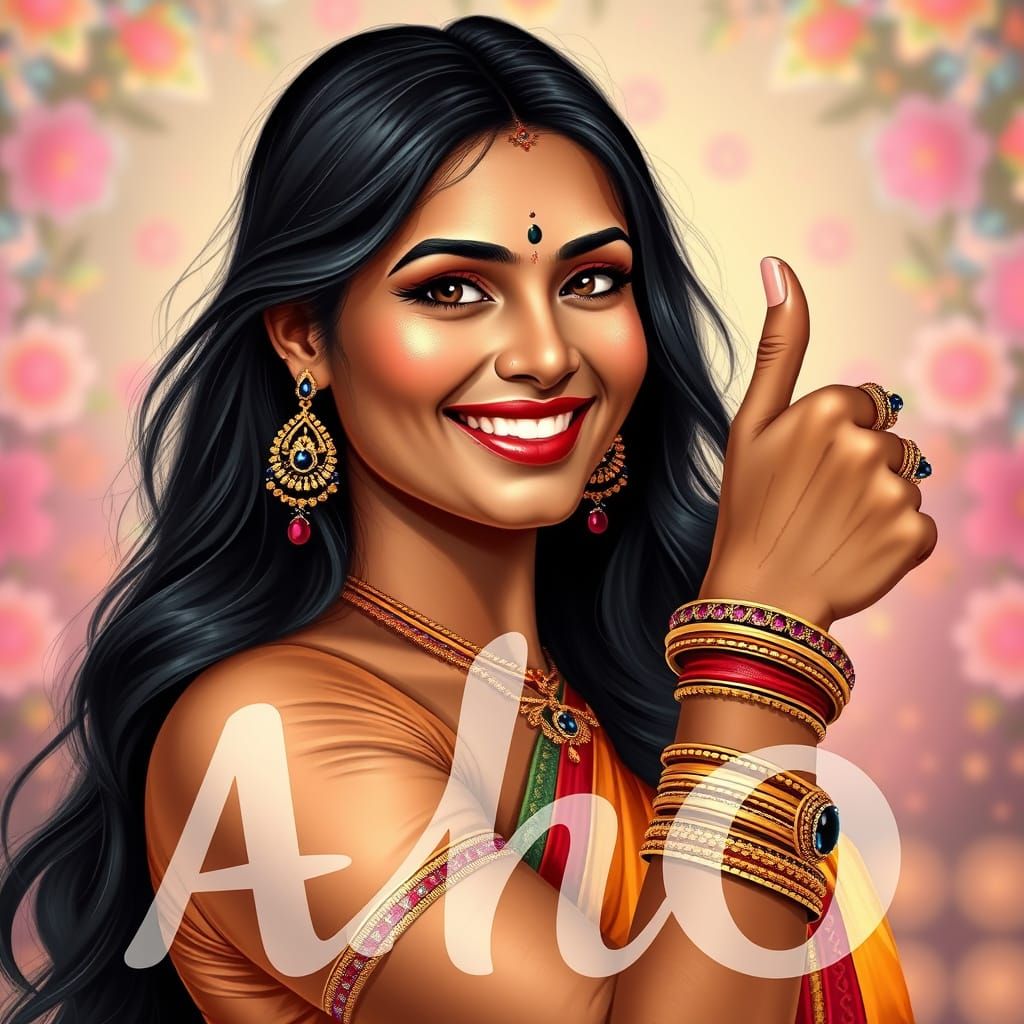 Elegant Indian Beauty Admires with Joy and Wonder