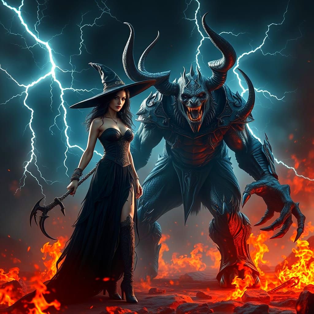 Sultry Witch Engages Brutal Demon in Epic Cinematic Battle