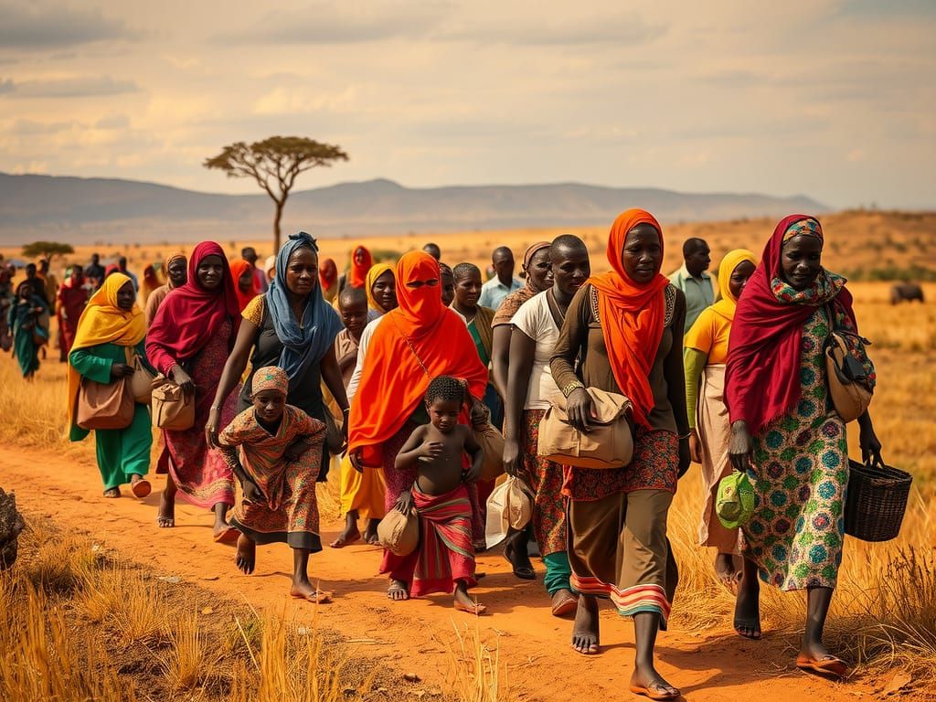 African Refugees Walking Towards Hope