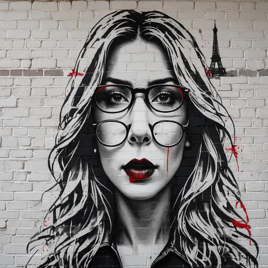 Minimalist Graffiti Mural of Woman with Parisian Reflection