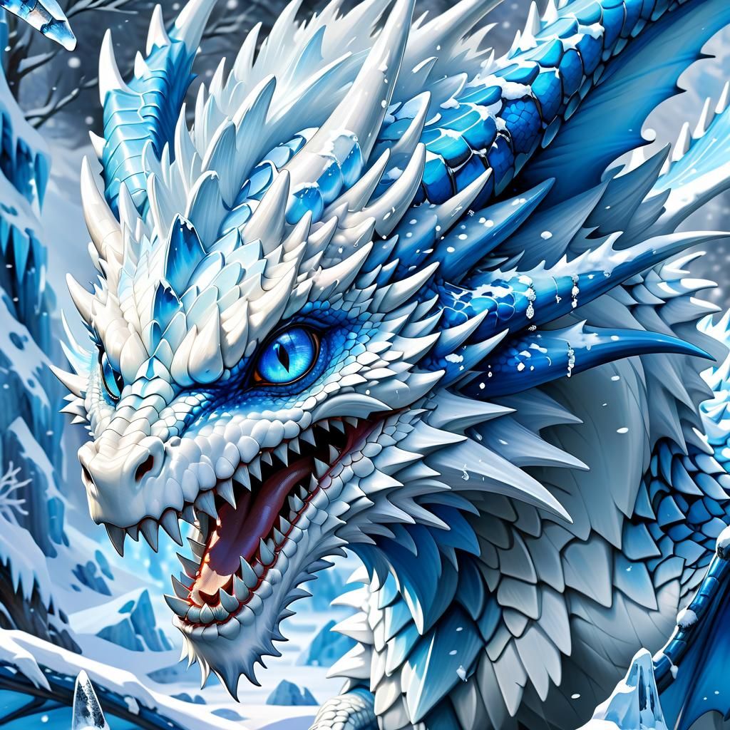 Icy Dragon Portrait in Anime Style