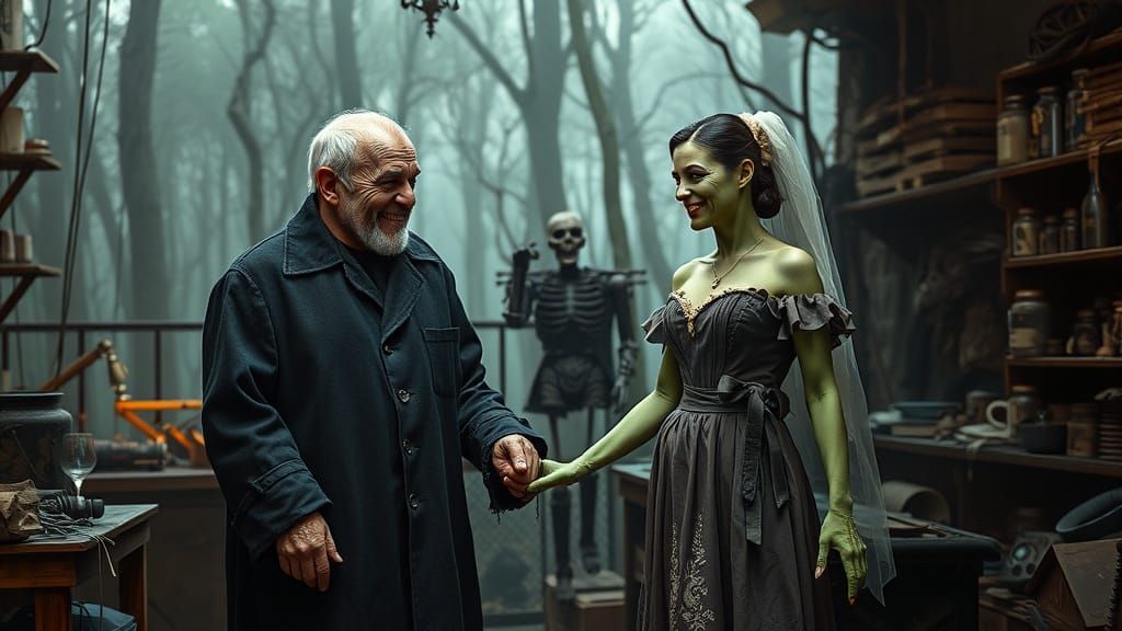 Necromancer and Frankenstein Maiden Wedding Portrait