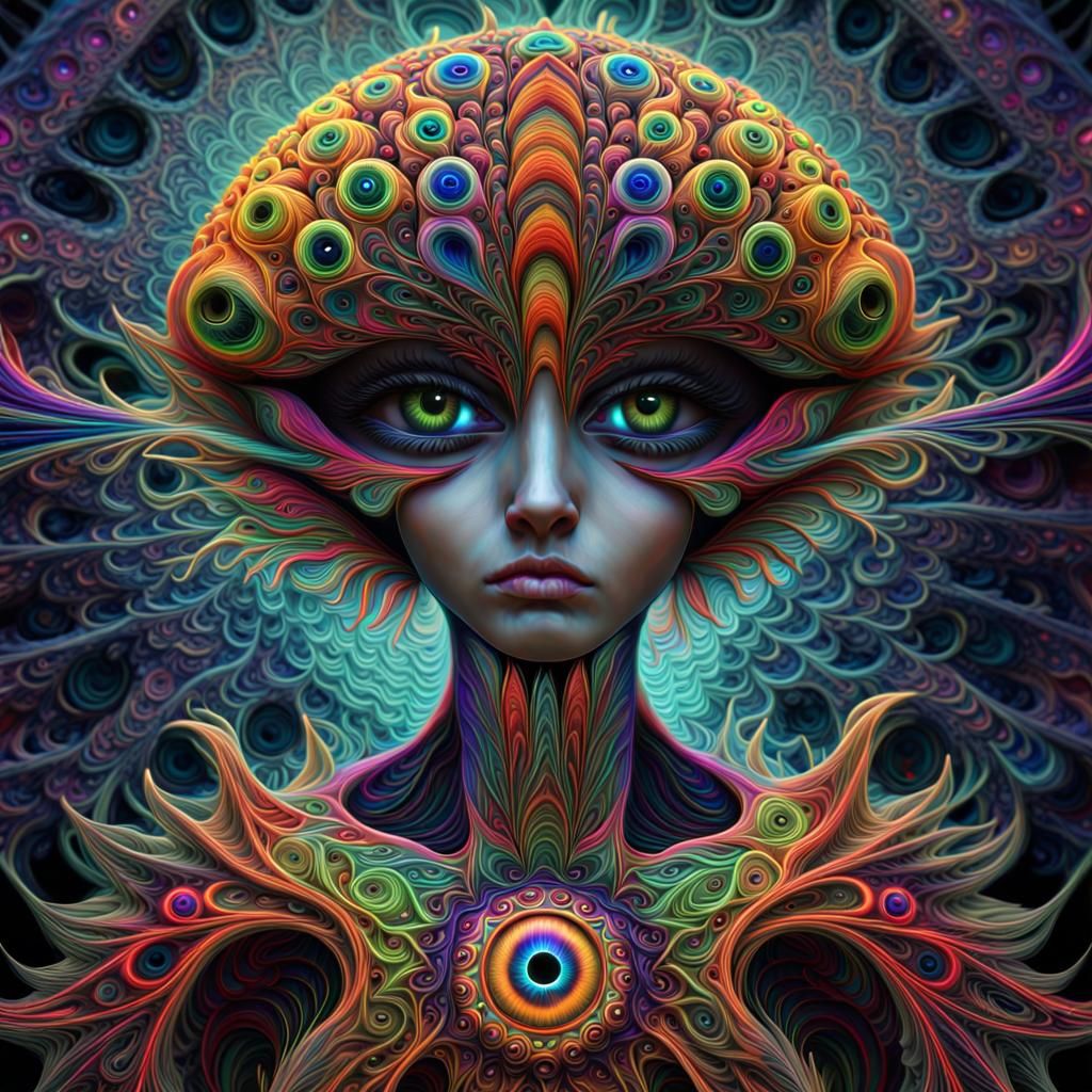 Neon Eye with Fractal, Hyperrealistic Design