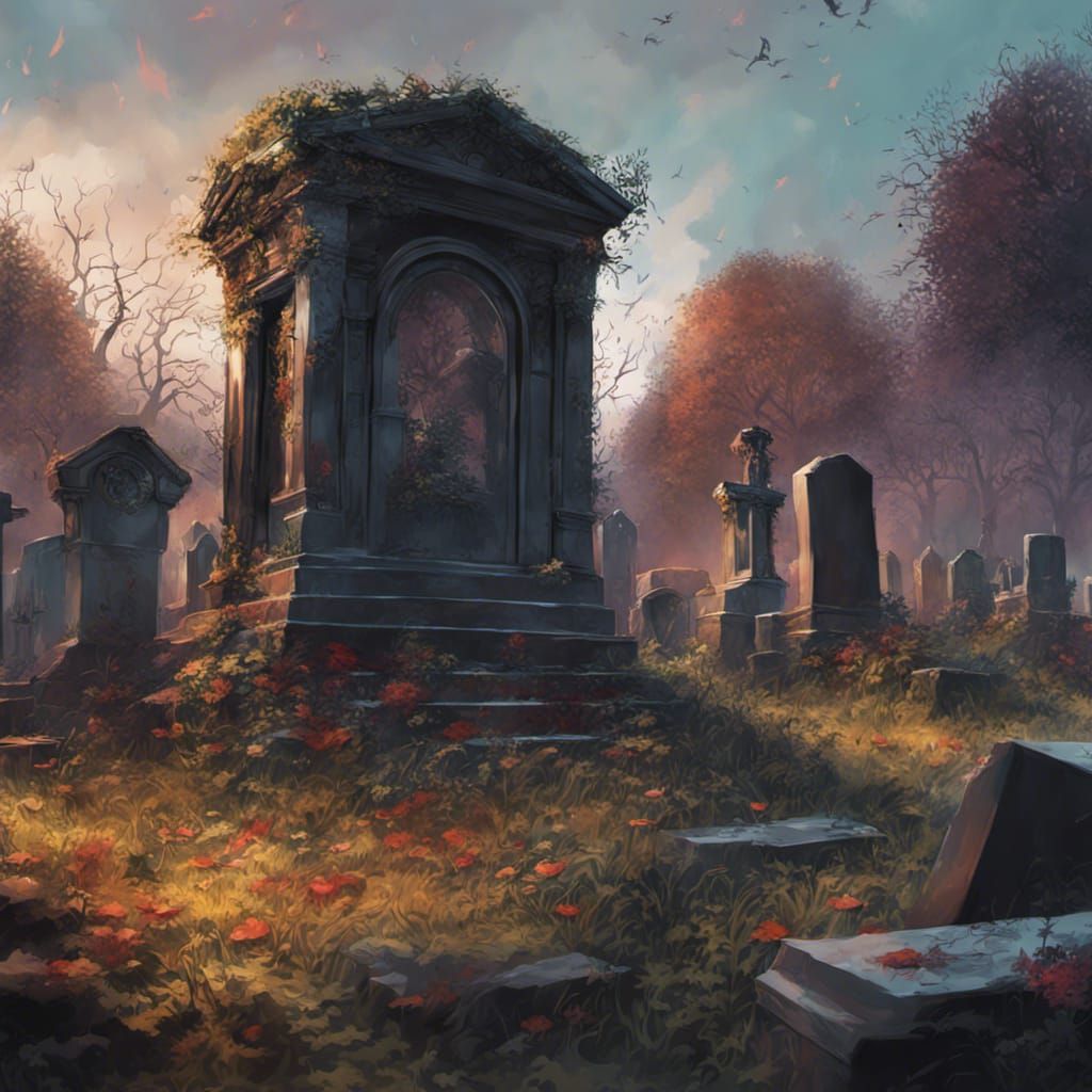 Hyperrealistic Graveyard Concept Art with Dramatic Lighting