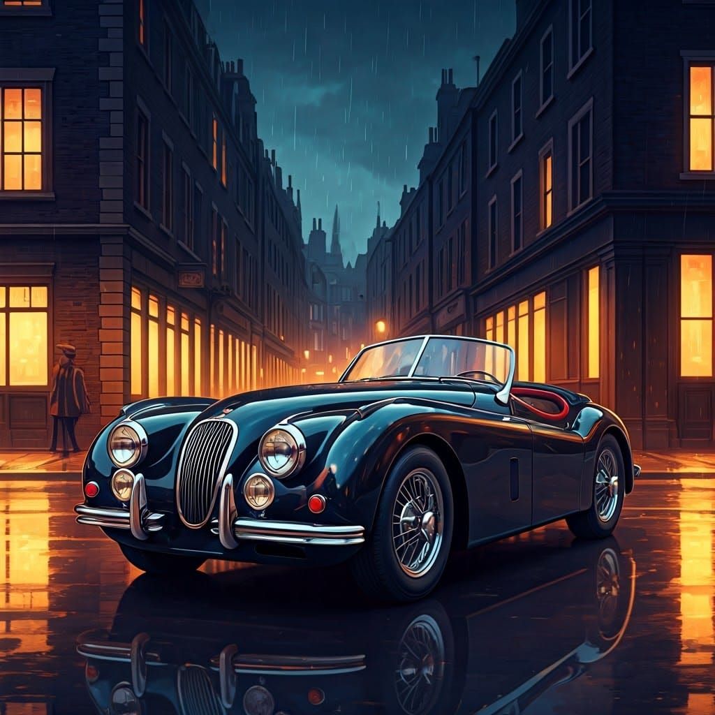 Jaguar XK120 on Baker Street in Anime Style