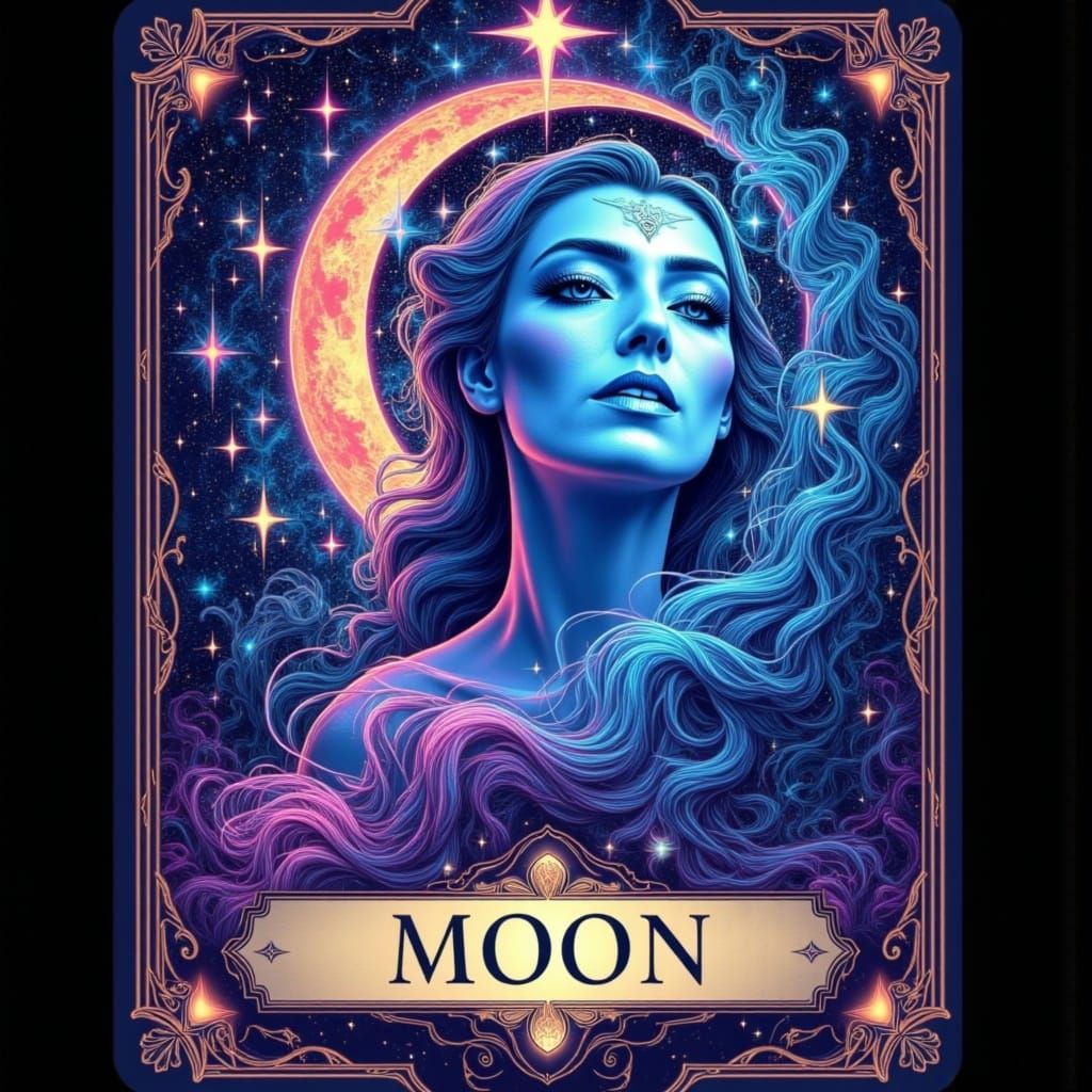 Mystical Moon Tarot Card in Graffiti Art Style