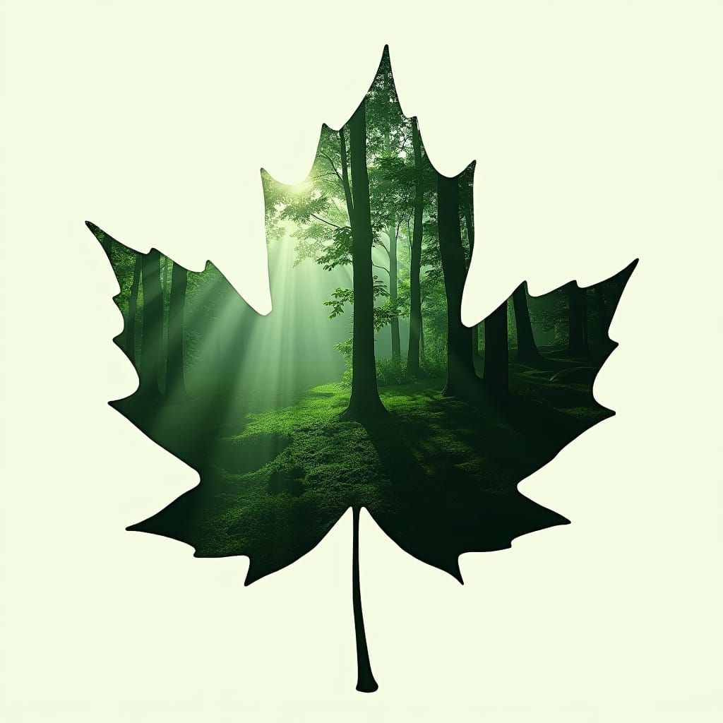 Monochromatic Green Leaf Double Exposure Art