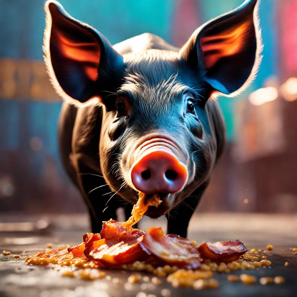 Hyperrealistic Pigs Enjoying Bacon: Splash Art