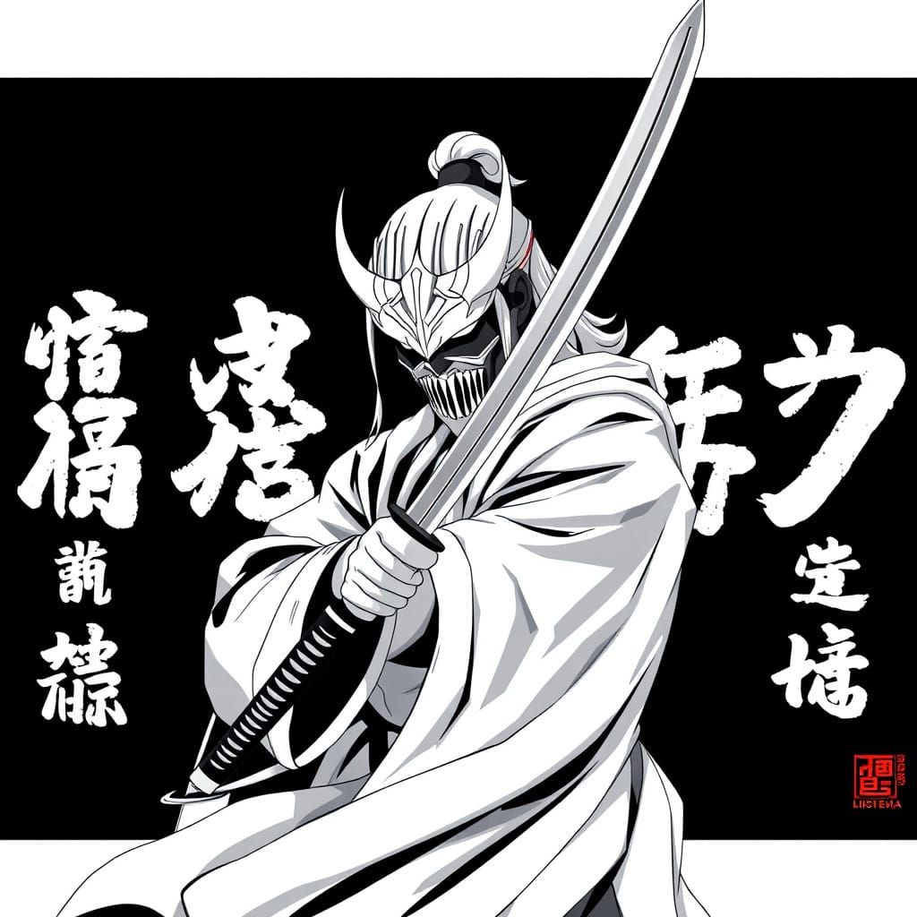 Manga-Style Swordsman Wields Shining White Katana