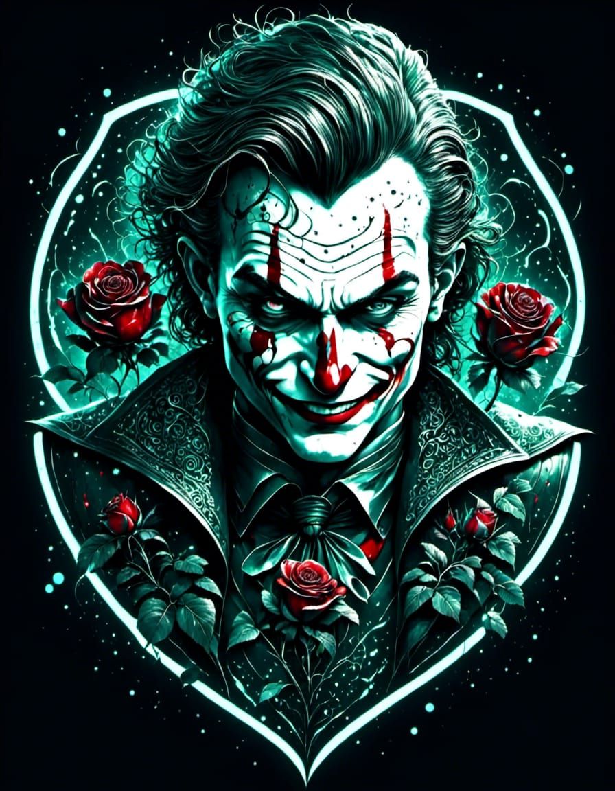 Luminescent Joker with Red Rose on Black