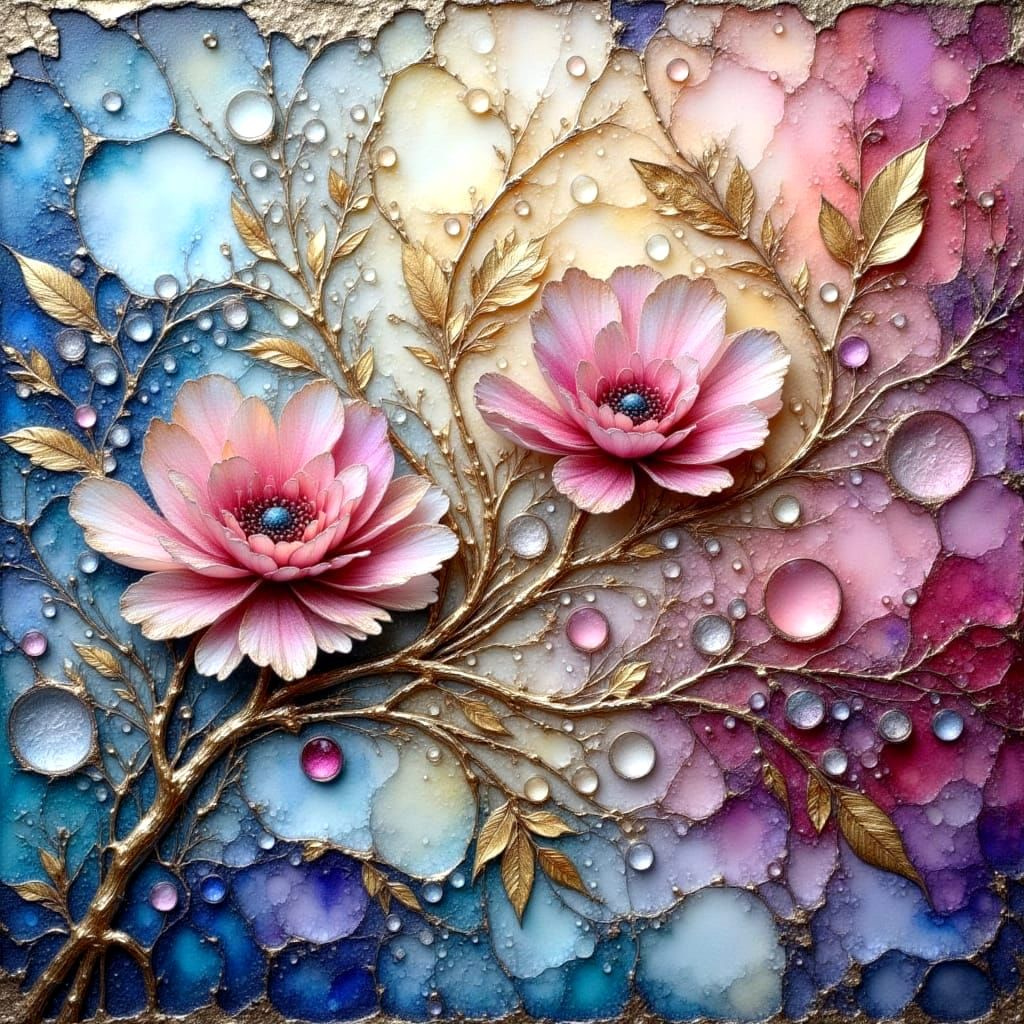 Mystical Dreamlike Landscape in Watercolor Impasto Style