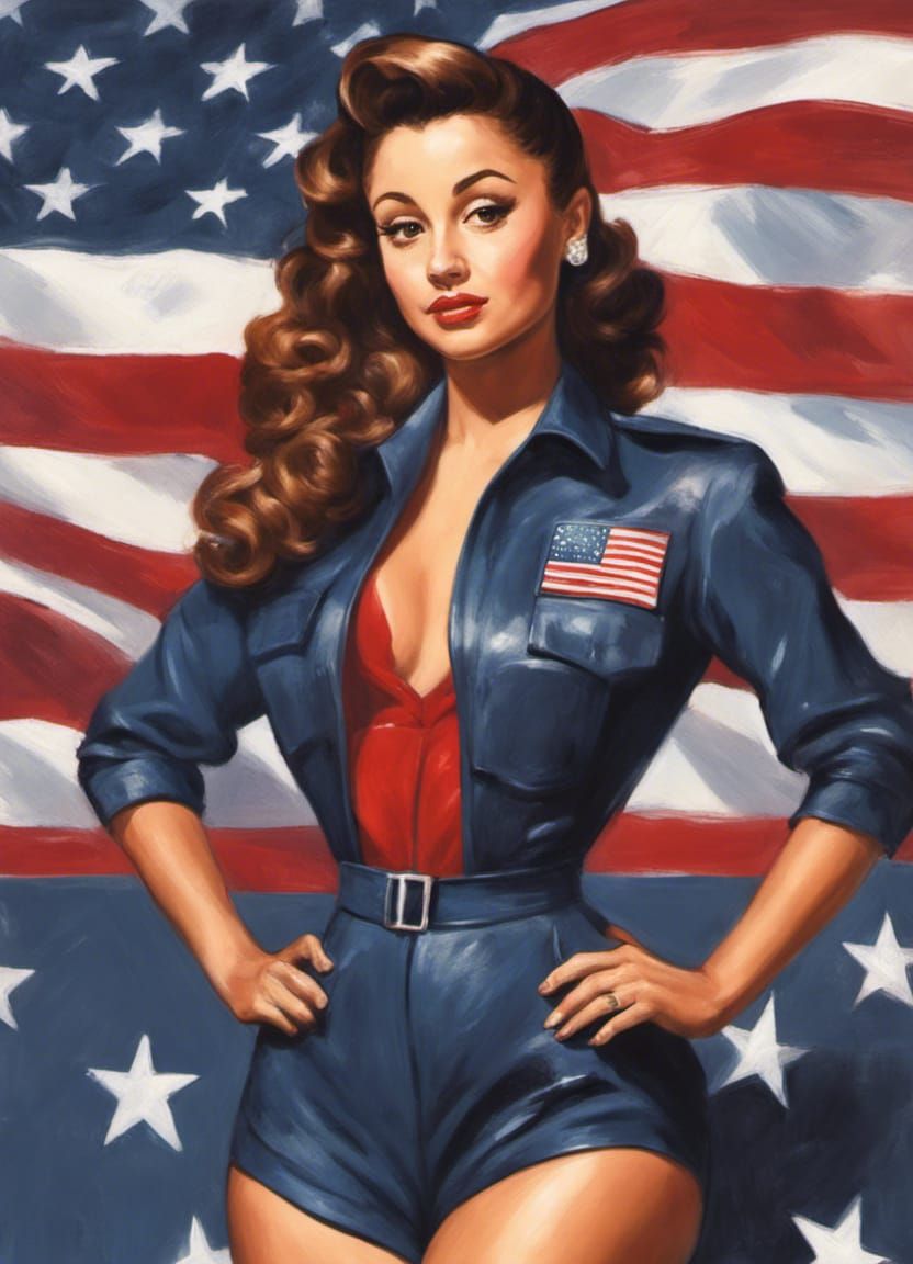 Ariana Grande as 1940s Pilot in Pin-Up Illustration