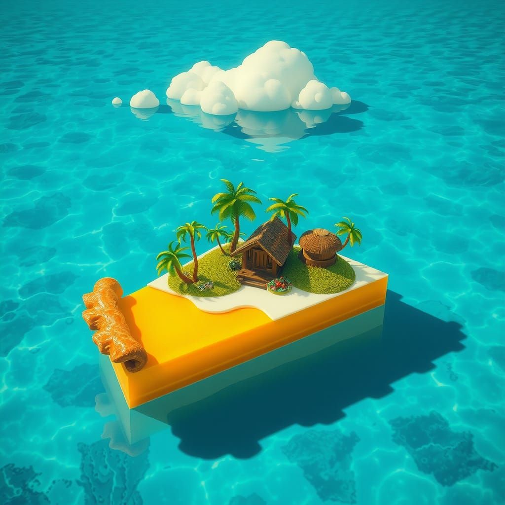 Floating Pie Slice with Island, Dreamlike Digital Art