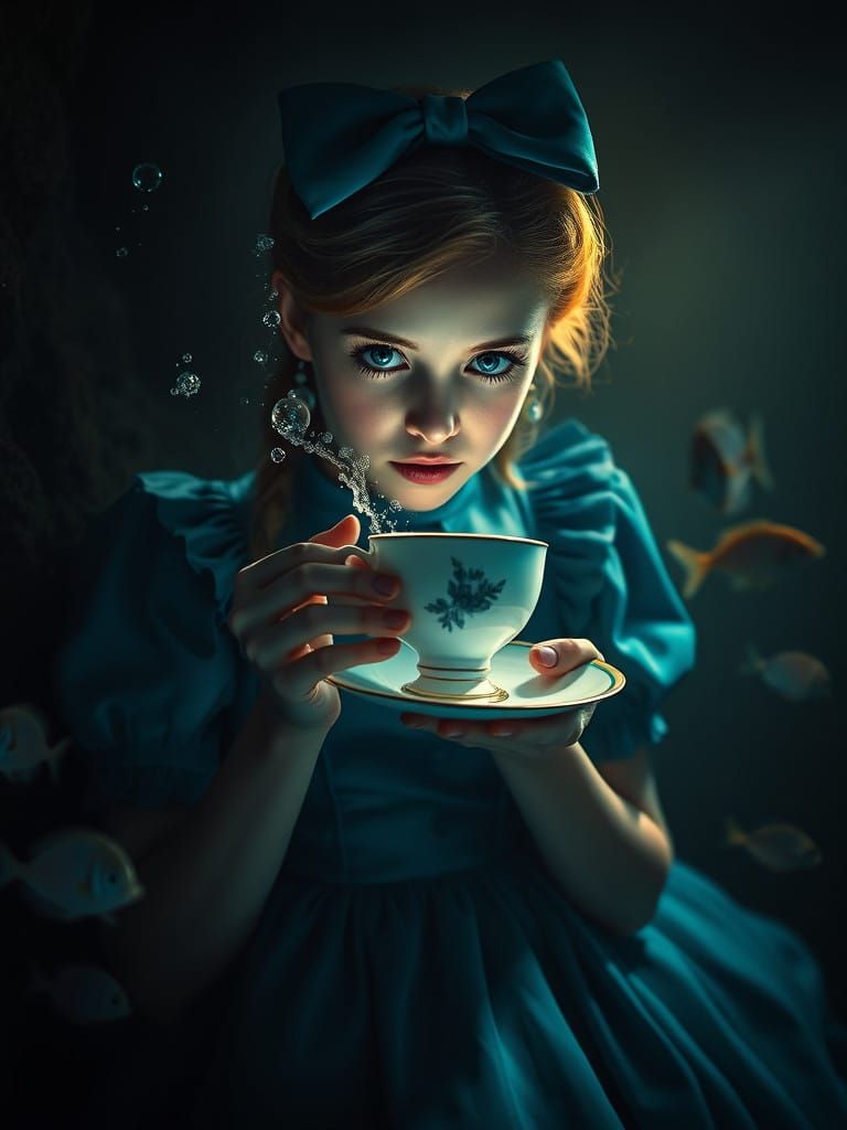 Whimsical Underwater Portrait of Alice in Wonderland