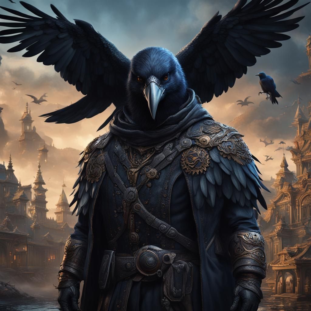 Man with Crow Head: Detailed Matte Painting