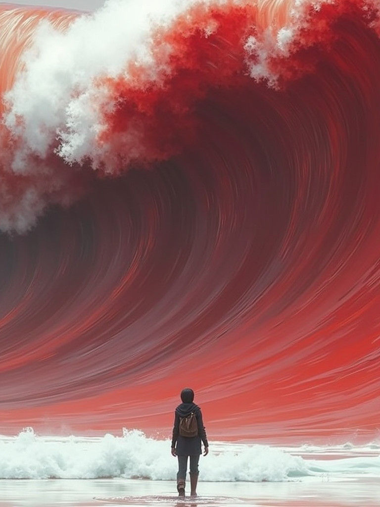 Crimson Wave Engulfs Kamal: Cinematic Digital Art