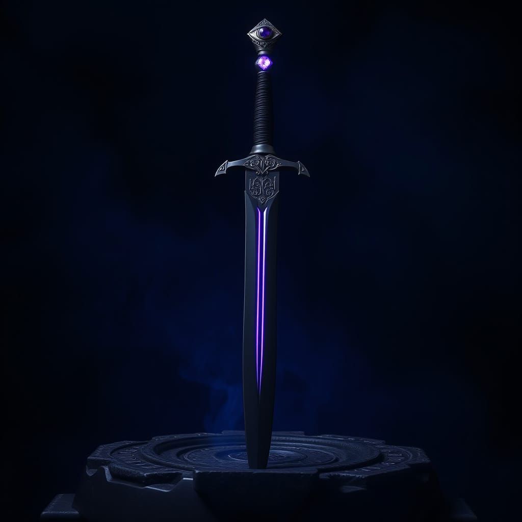 Abyssal Black Steel Sword with Violet Runes