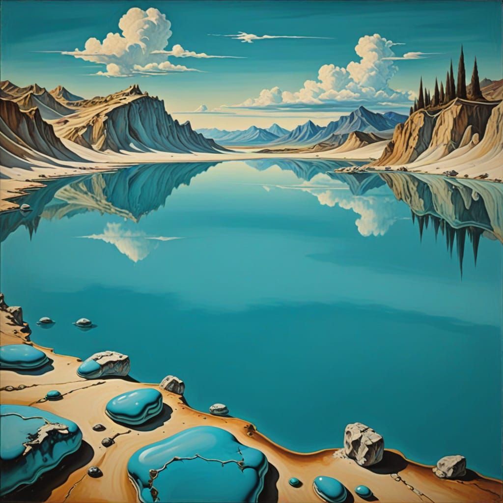 Surreal Turquoise Lake Inspired by Salvador Dali