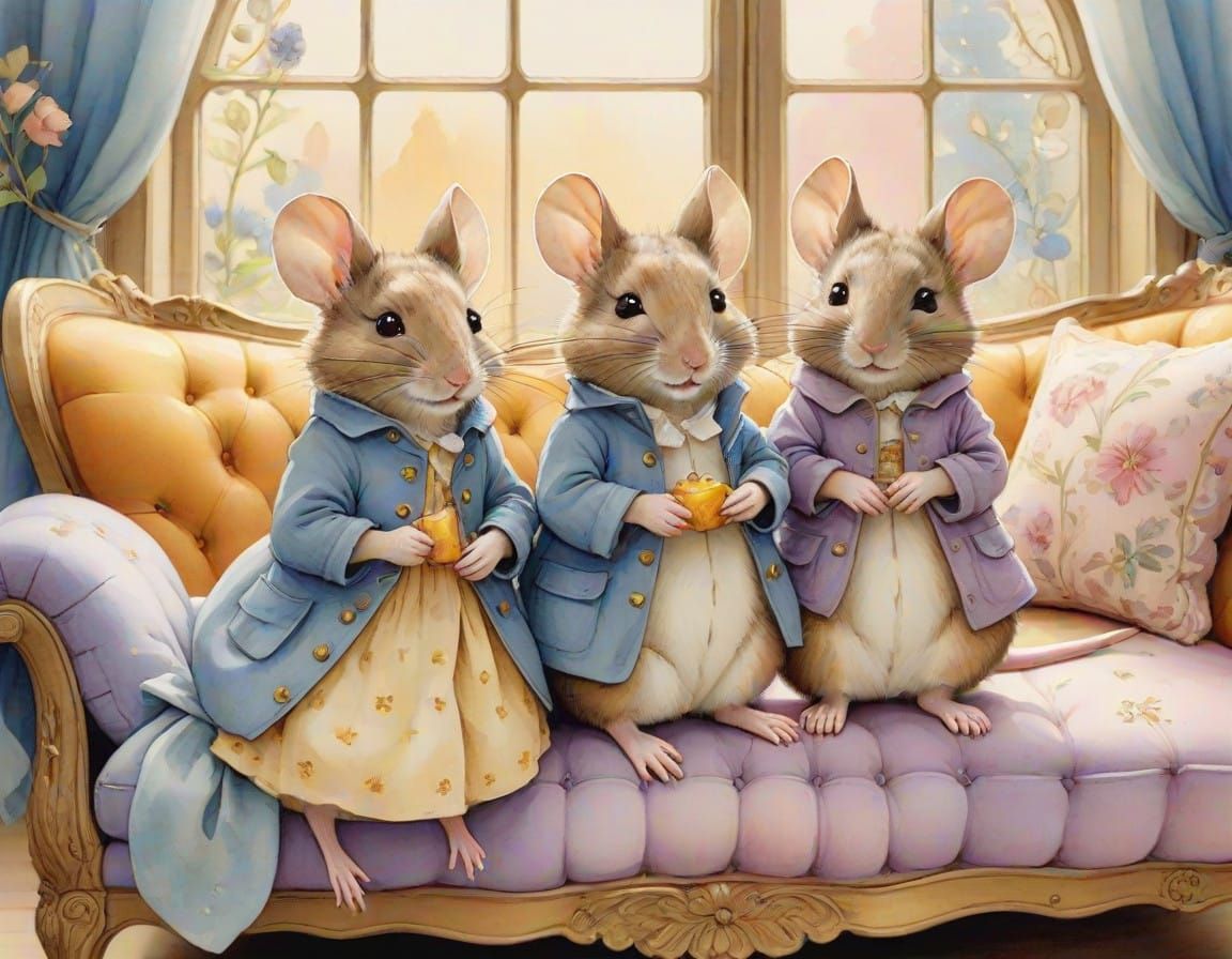 Joyful Mice in Whimsical Stained Glass Paradise