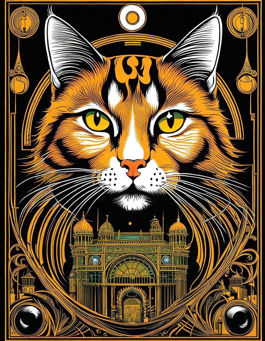 Entangled Art Nouveau Cat Poster