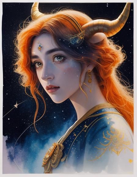 Woman as Taurus: Astrological Line Art Portrait