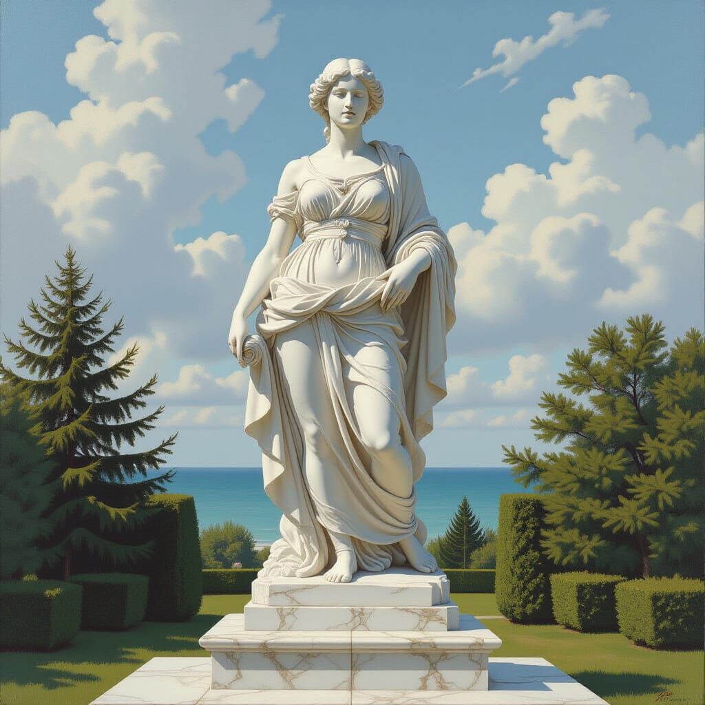 Modern Marble Statue in Oil Painting Style