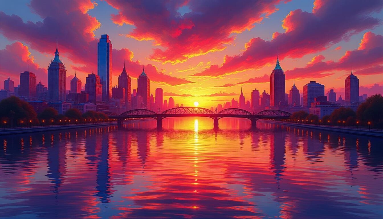 Dreamlike Ruby City Reflections at Sunset