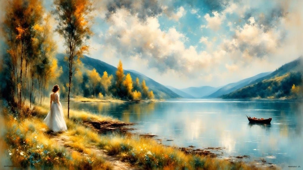 Lake Jølster Spring Evening in Impressionist Style