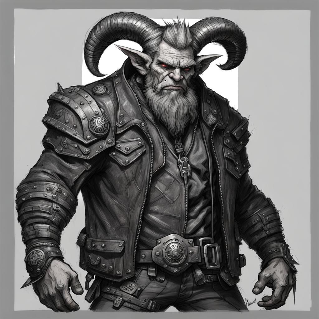 Shadowrun Troll in Leather Armor: Detailed Pencil Sketch