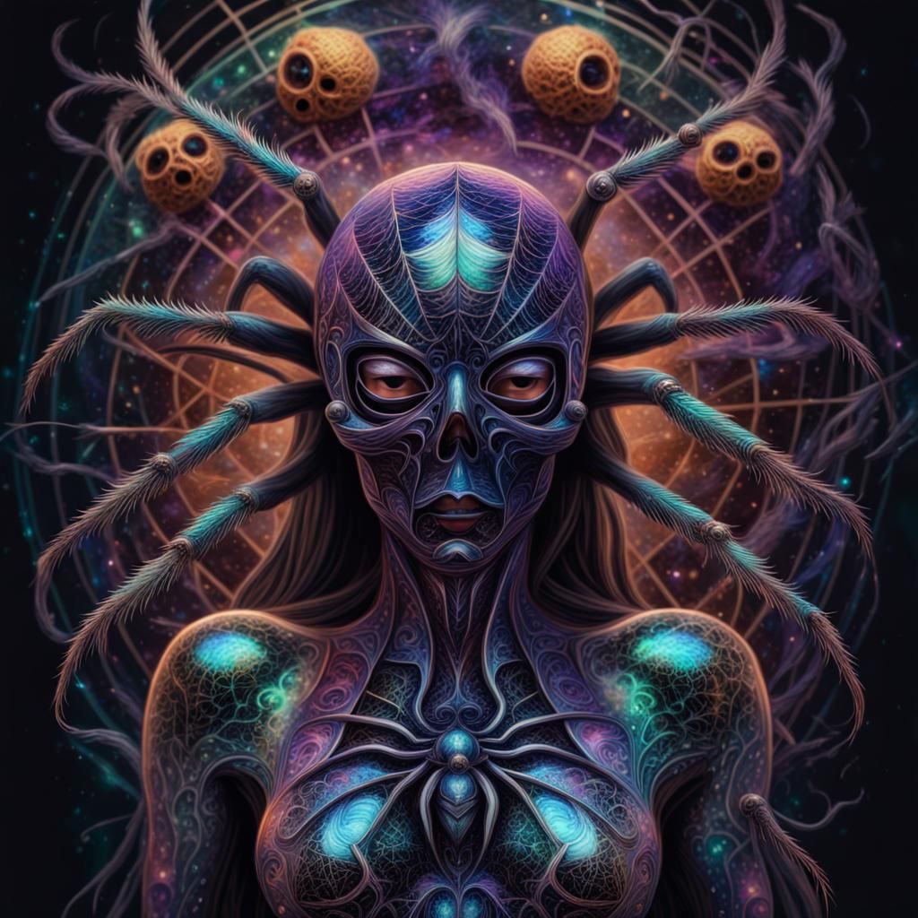 Death Personified: Spider Mask in Cosmic Art
