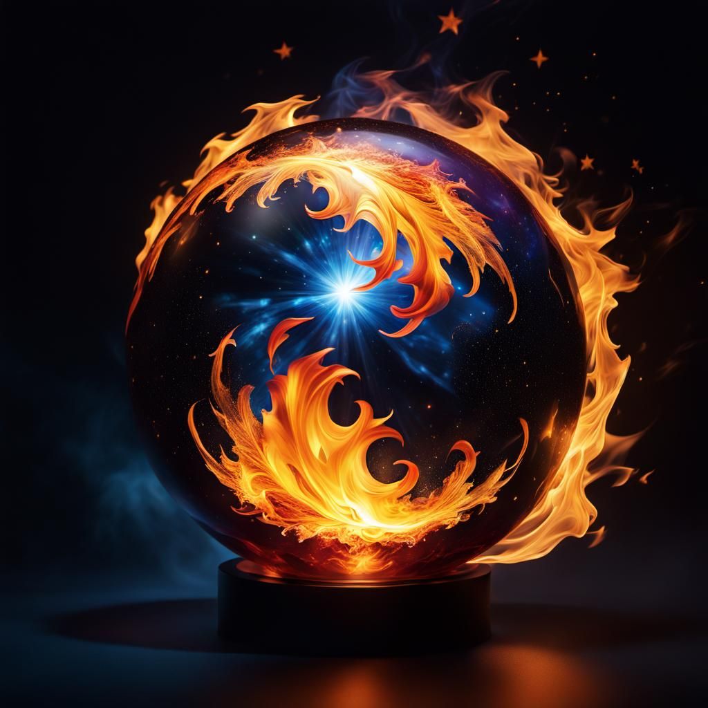 Flickering Flame Orb Against Starry Sky