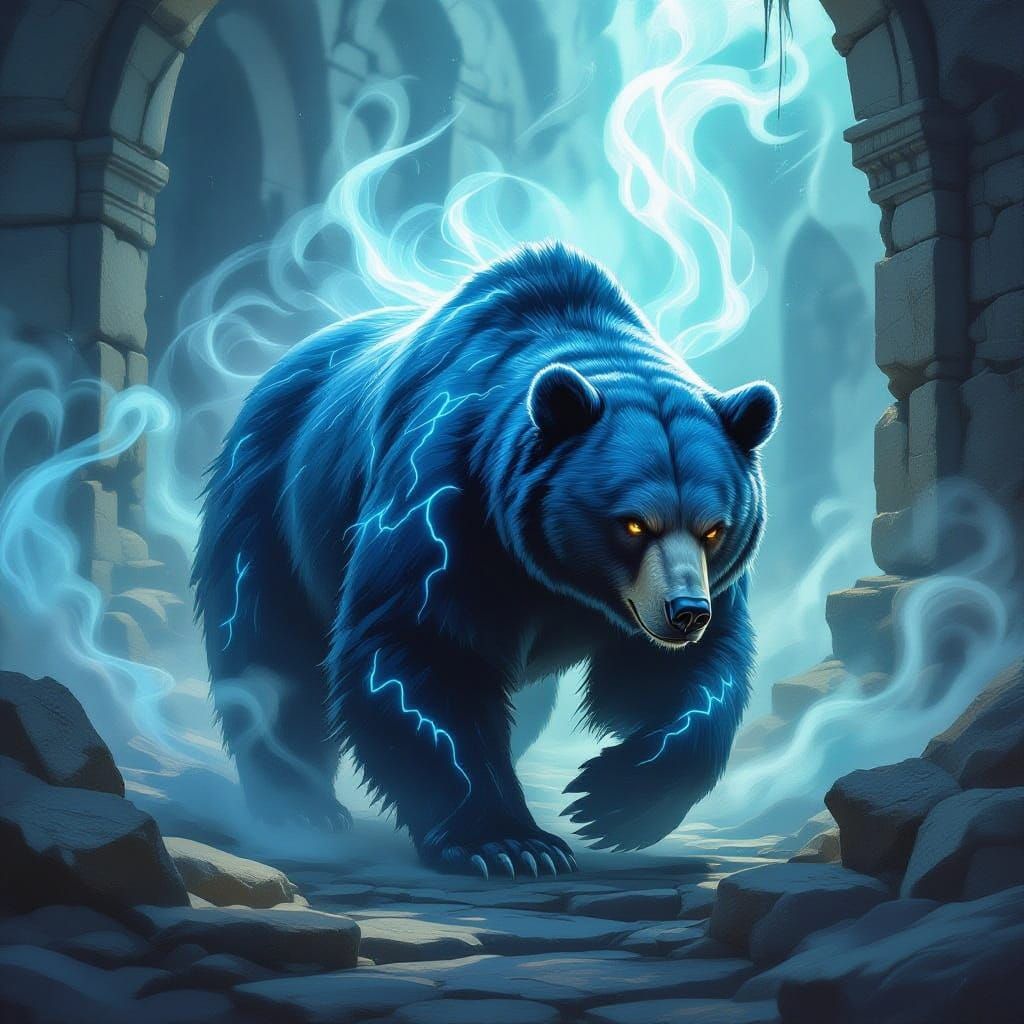 Majestic Bear in Ancient Ruins, Painterly Digital Art