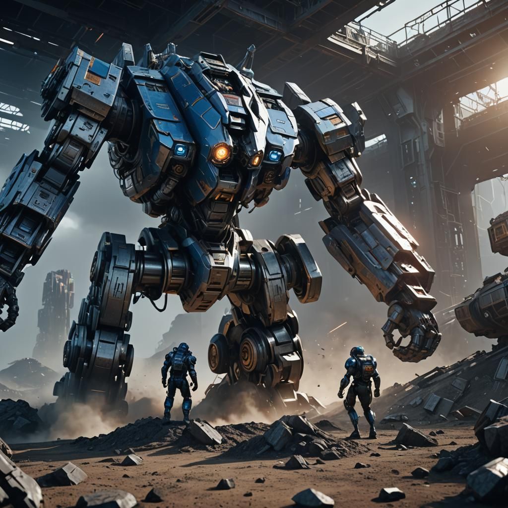 Defeated Mech in Sci-Fi Cinematic Style