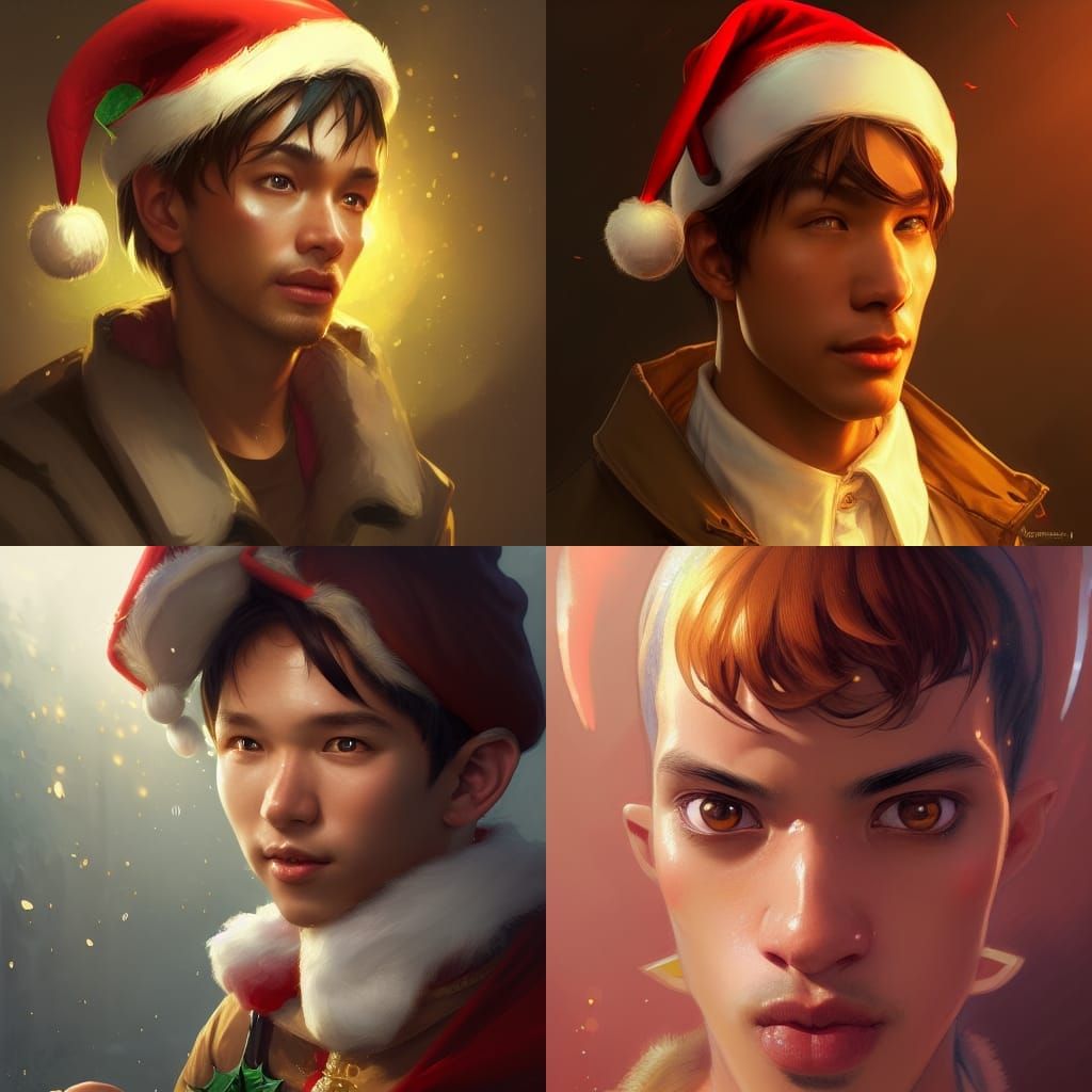Handsome Asian Christmas Elf Portrait in Hyperdetail