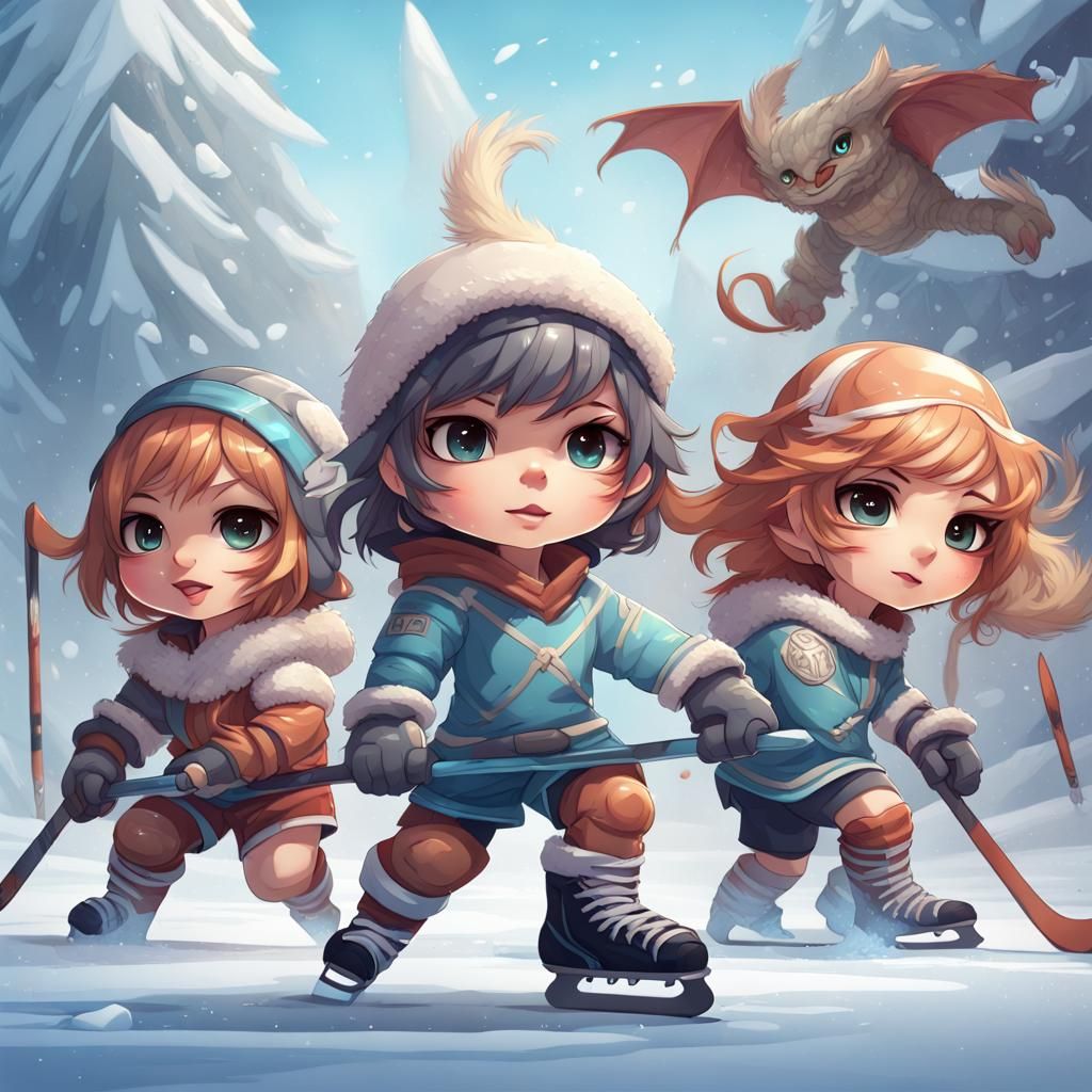 Chibi Hockey with Dragons: Hyperdetailed Artstation Concept