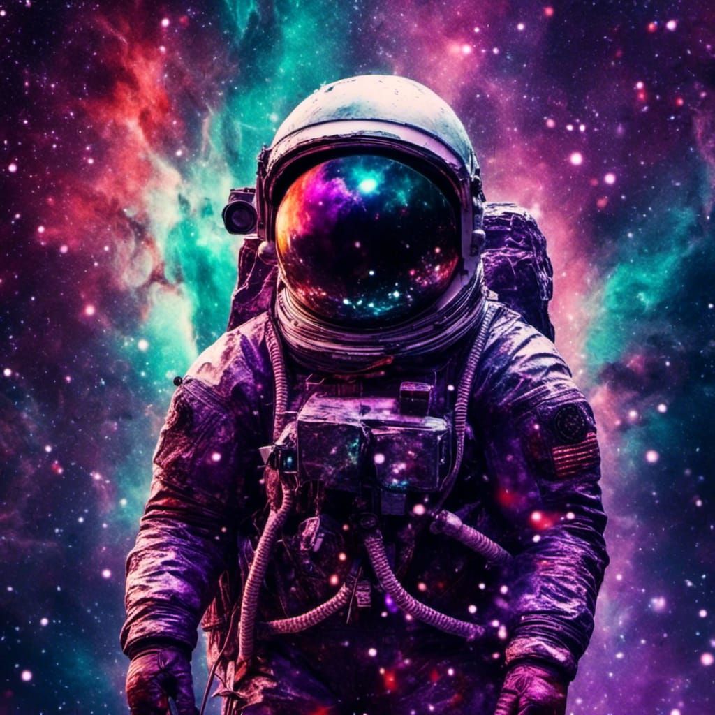 Stardust Astronaut in Aurora Sky: Digital Art
