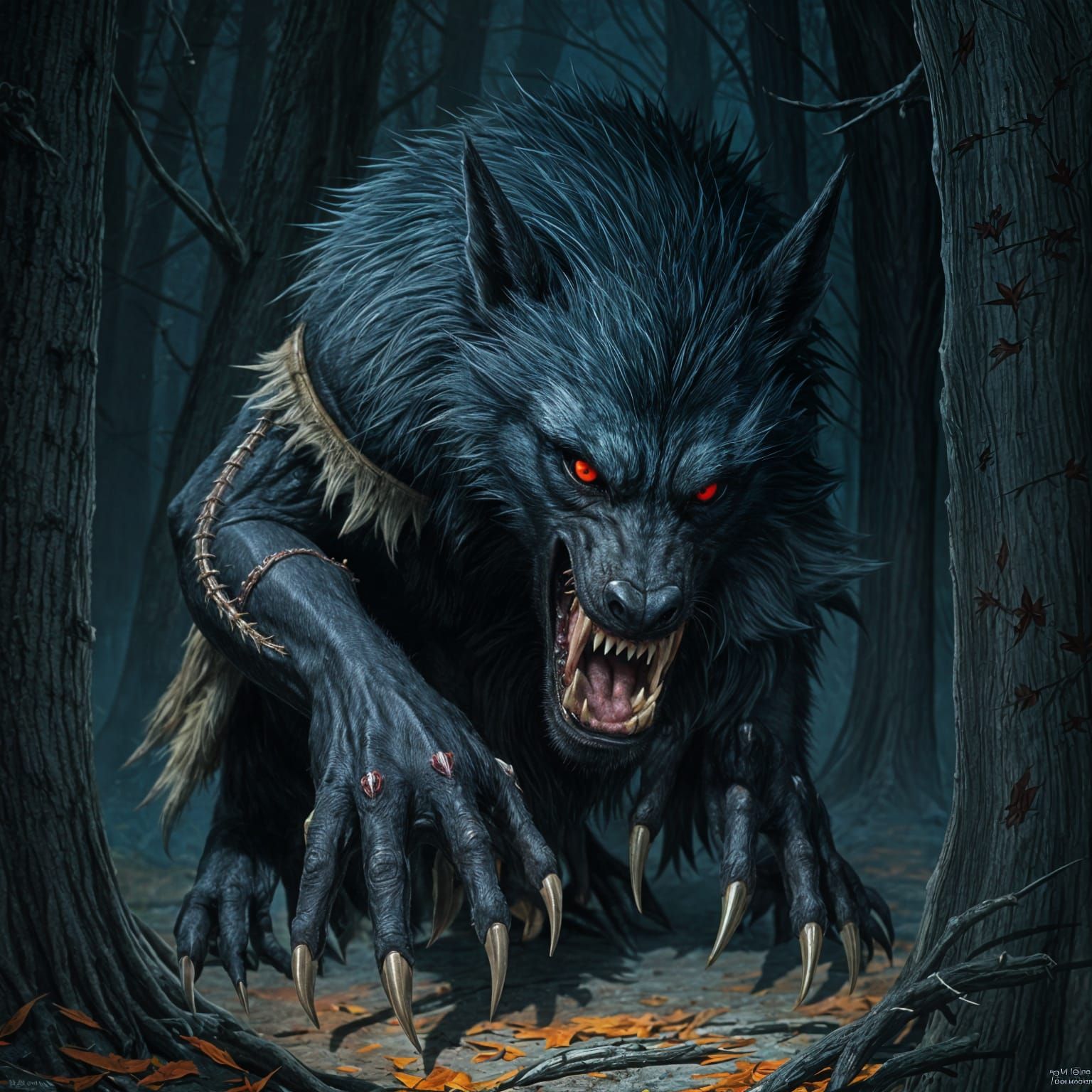 Realistic Werewolf Attack: Sharp Teeth and Red Eyes