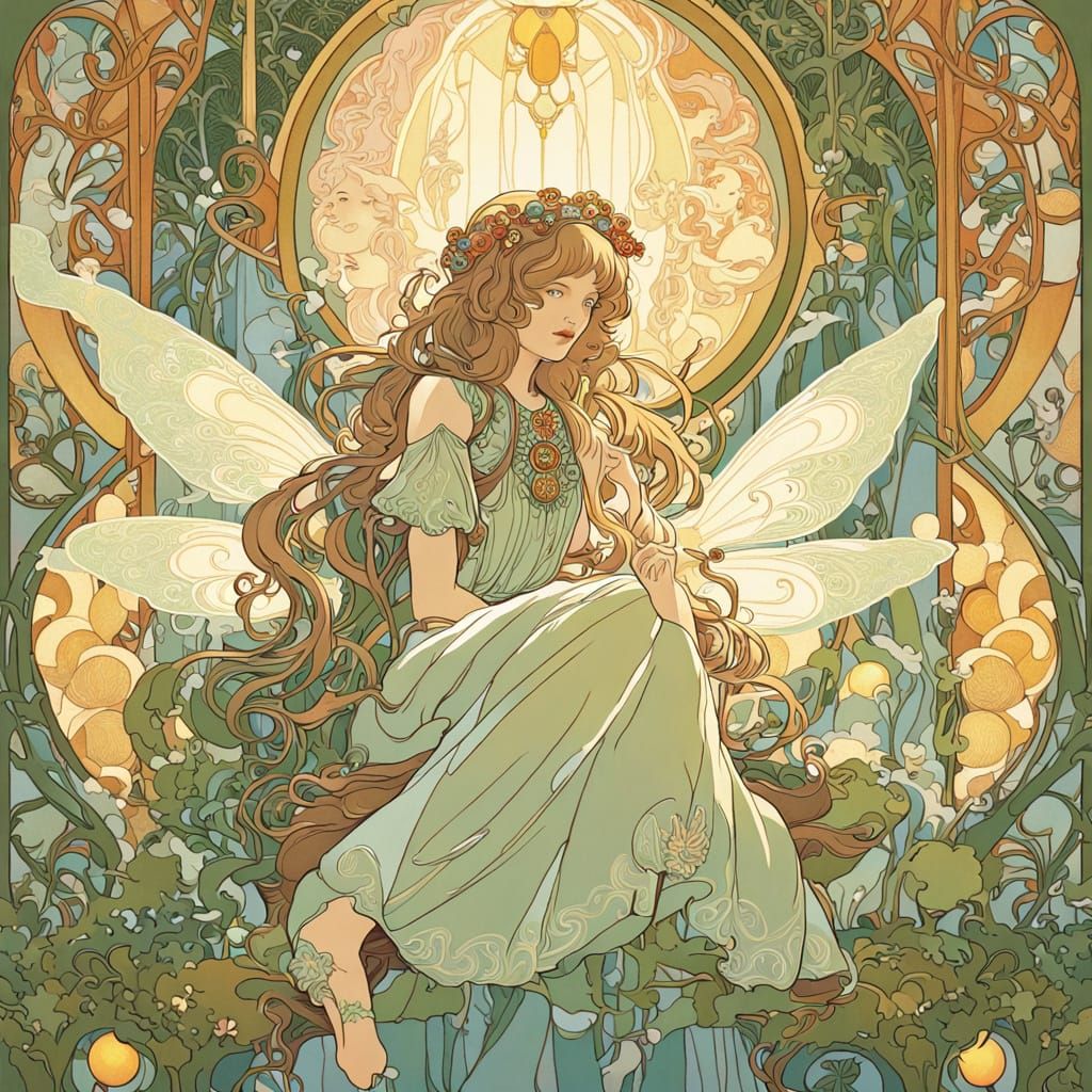 Dreamy Fairy Amidst Whimsical Art Nouveau