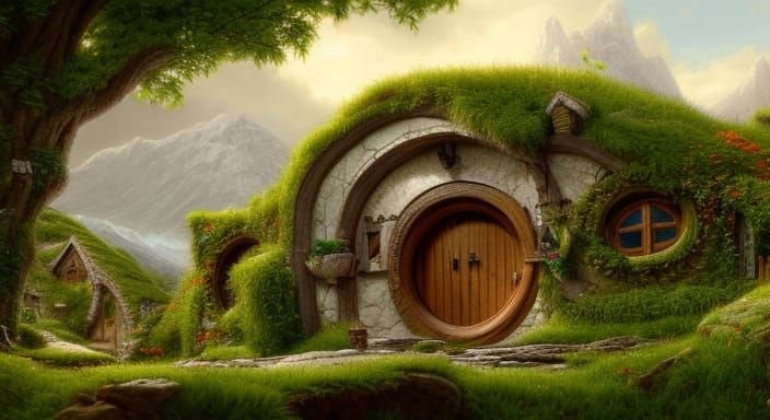 Detailed Hobbit Home Painting in Cole Style