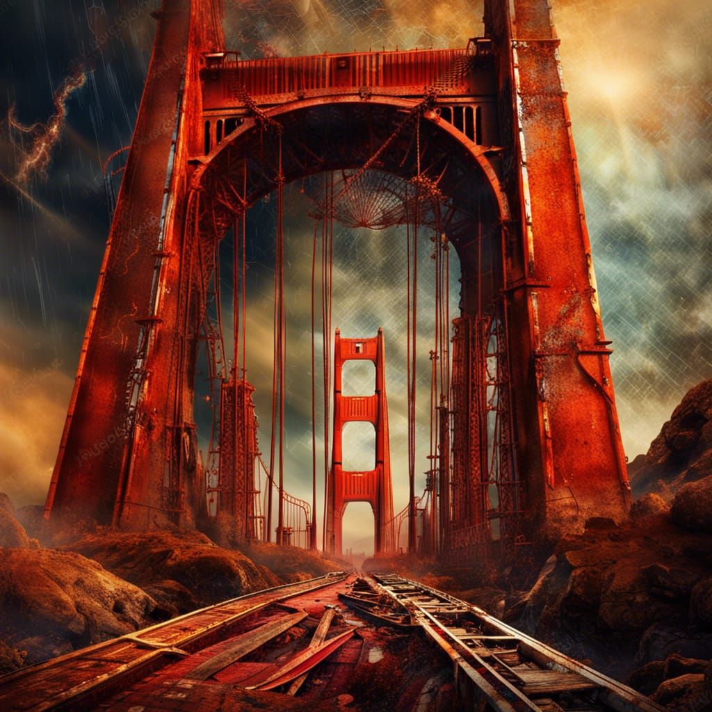 Apocalyptic Golden Gate Bridge: Detailed Matte Painting