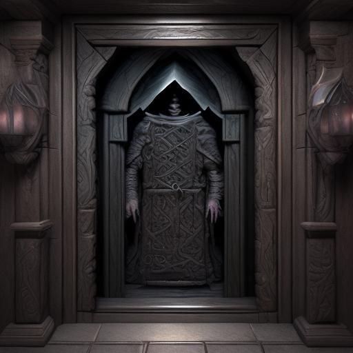 Dungeon Door Carving: Cloaked Figure