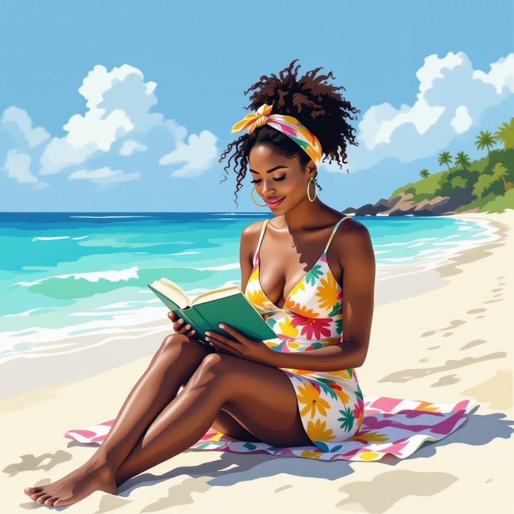 Jamaican Woman Reading on a Beachscape