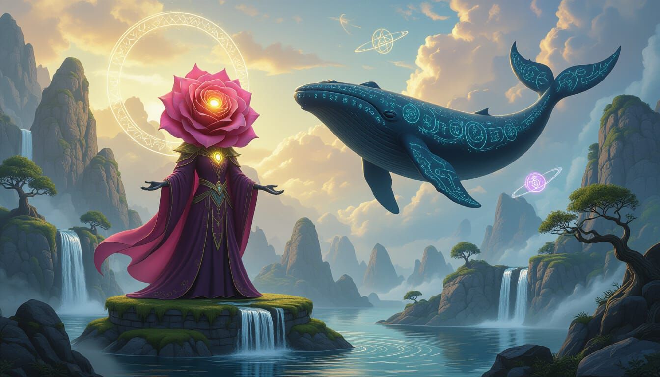 Enchanted Island Rose Altar with Magical Whale