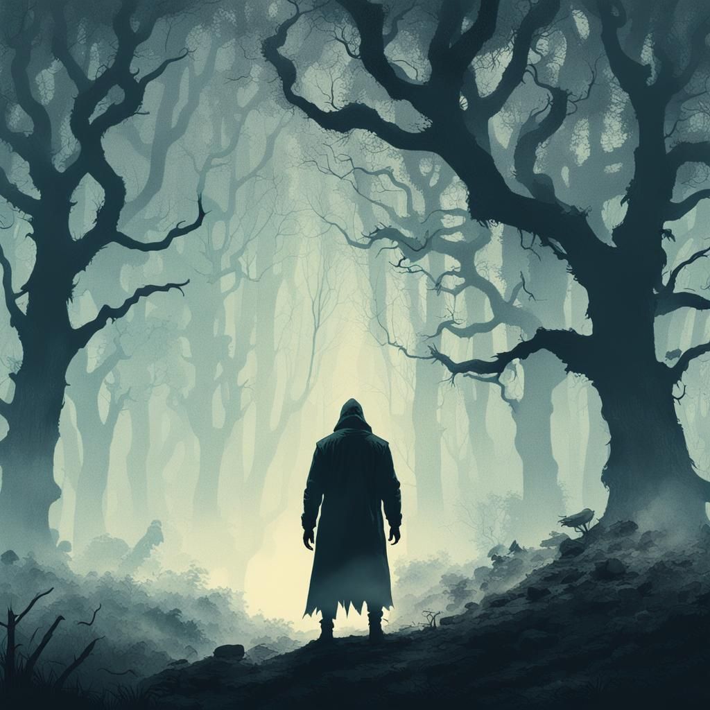 Mysterious Monster Lurking in Vaporwave Forest