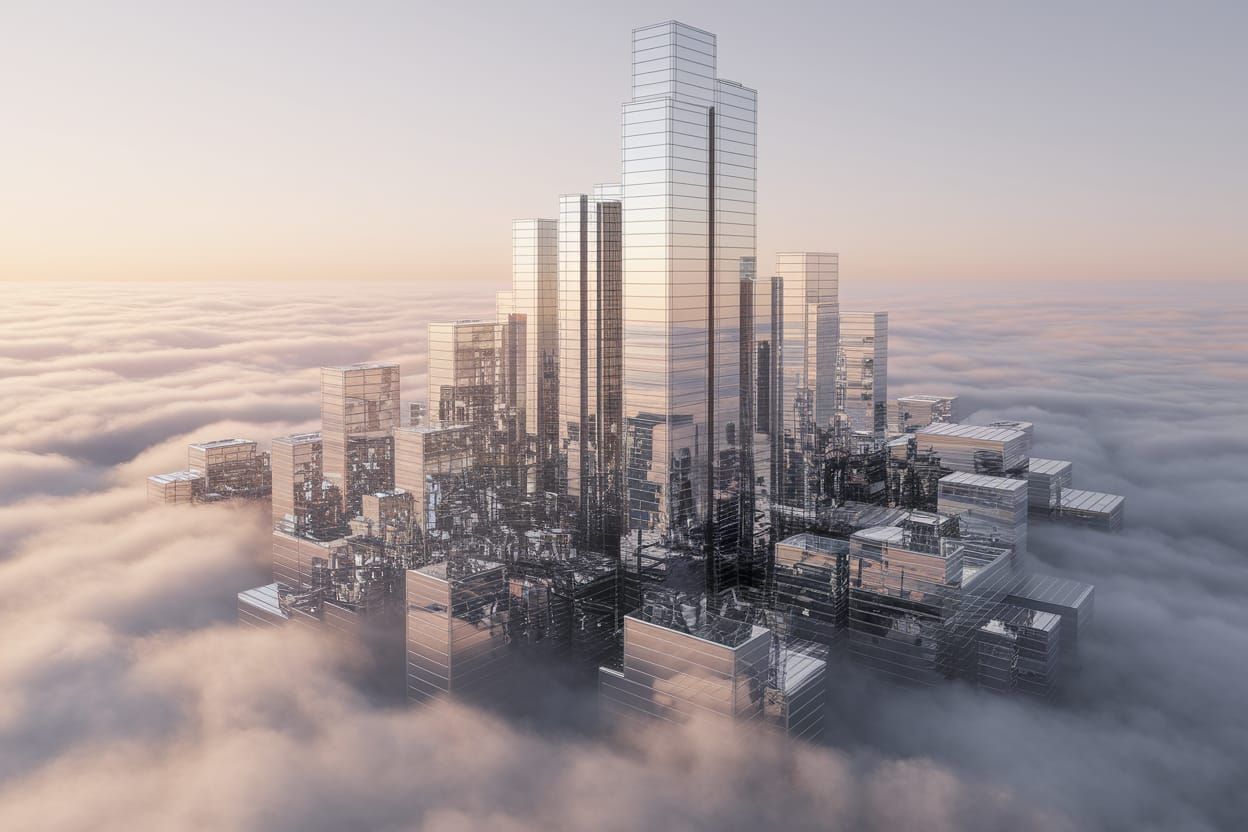 Surreal Chrome Metropolis Rises Above Mysterious Misty Lands...