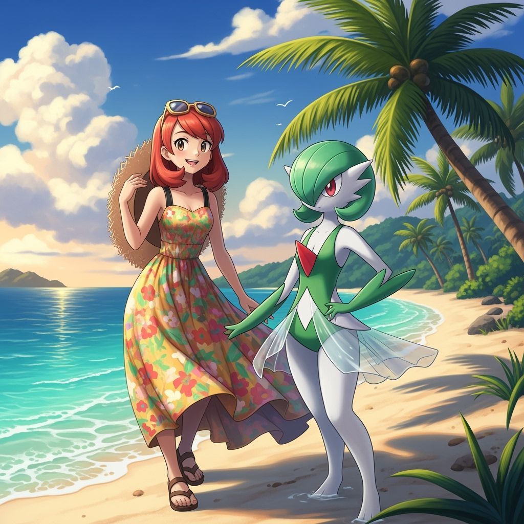 Delia Ketchum and Gardevoir Enjoying Tropical Beach Day